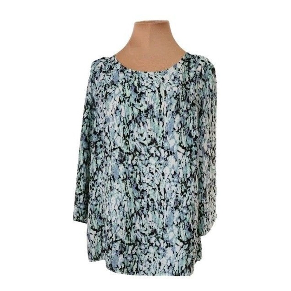 Rose & Olive Abstract Watercolor Print Blouse Top Women's Medium 3/4‎ Sleeve